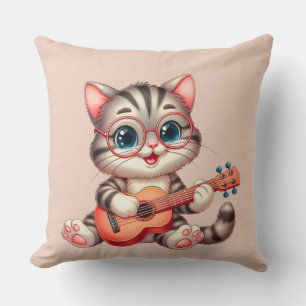 Musikalisk katt rolig Clipart kastkudde för barn Kudde