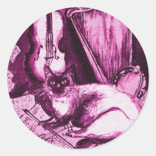 MUSIKALISK KATT, rosa purpurfärgad Fuchsia och vi Runt Klistermärke