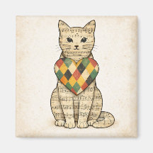 Musikalisk kattcollage med Harlequin-hjärta