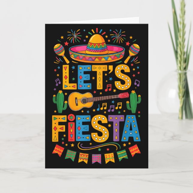 Musikalisk Lets Fiesta Sombrero Rolig Gitarr Cinco Kort (Framsida)