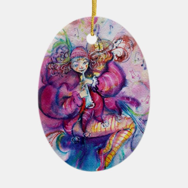 MUSIKALISK ROSA CLOWN MED UGLA JULGRANSPRYDNAD KERAMIK (Framsidan)