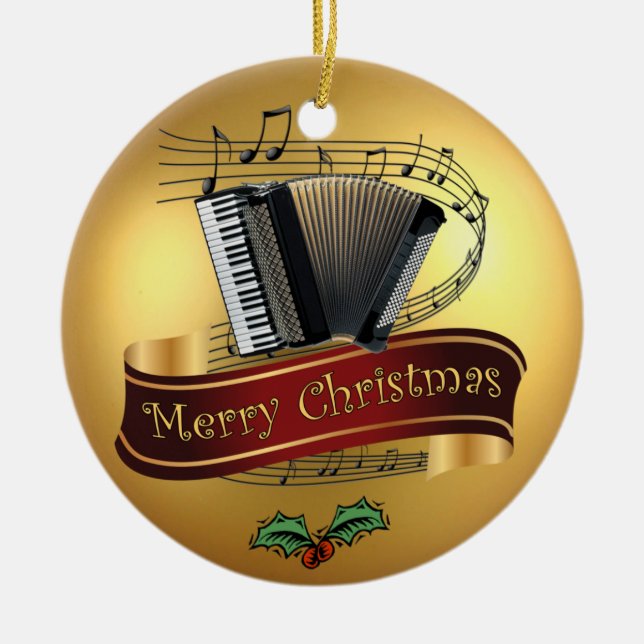 Musikalisk rulla~ guld- glada Christmas~ för Julgransprydnad Keramik (Framsidan)