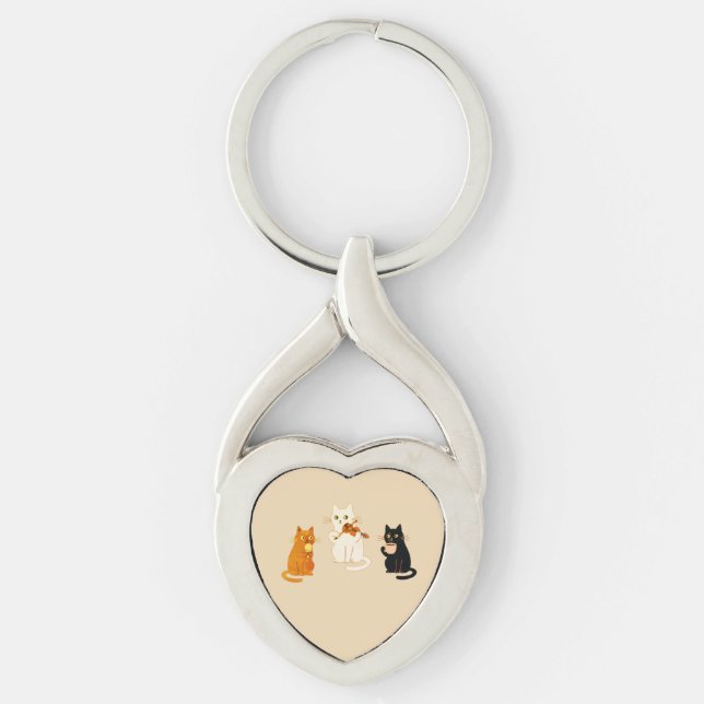 Musikaliska katter  twisted heart silverfärgad nyckelring (Framsidan)