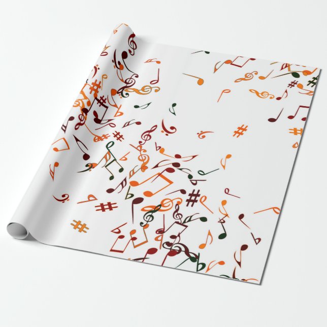 Musikaliska noter tryck - taupe tan, multi  presentpapper (Utrullad)