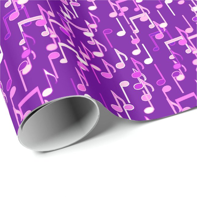 Musikaliska noter tryck - violett lila, multi presentpapper (Rullad Hörn)