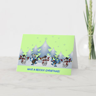 Musikaliska snögubbear och renRockin jul Helgkort