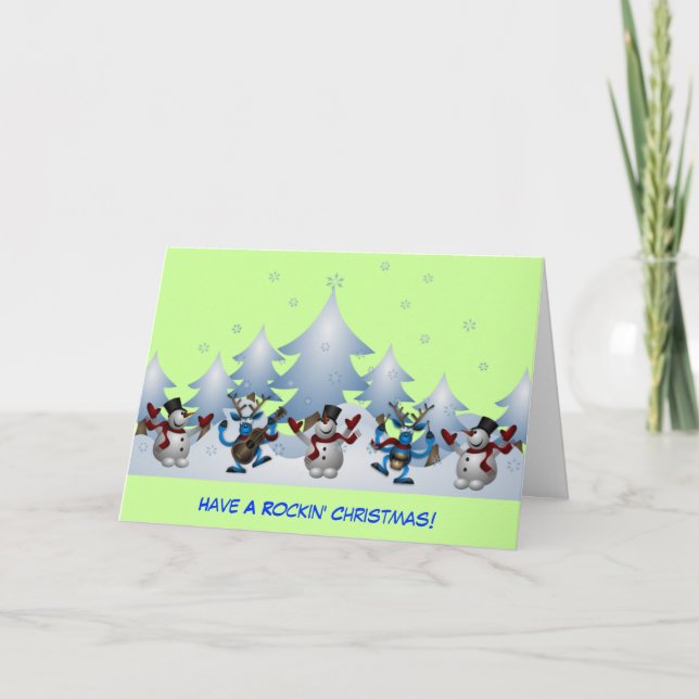Musikaliska snögubbear och renRockin jul Helgkort (Framsida)