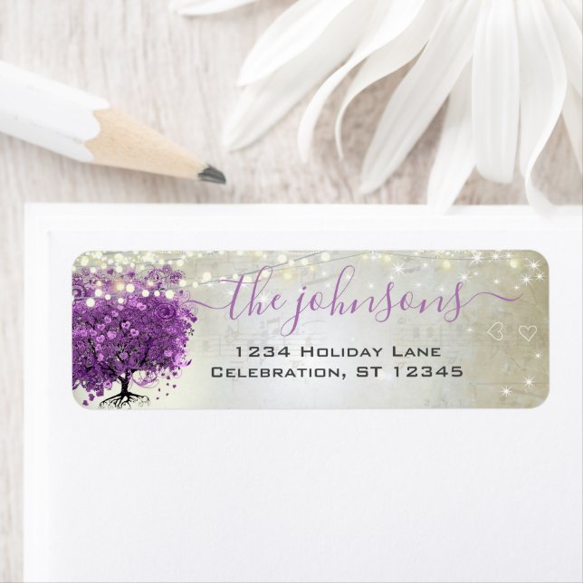 Musikaliskt hjärtbladigt trädplommon returadresset returadress etikett (Insitu)