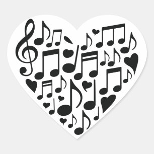 Musikaliskt hjärtdesign med noter tema hjärtformat klistermärke