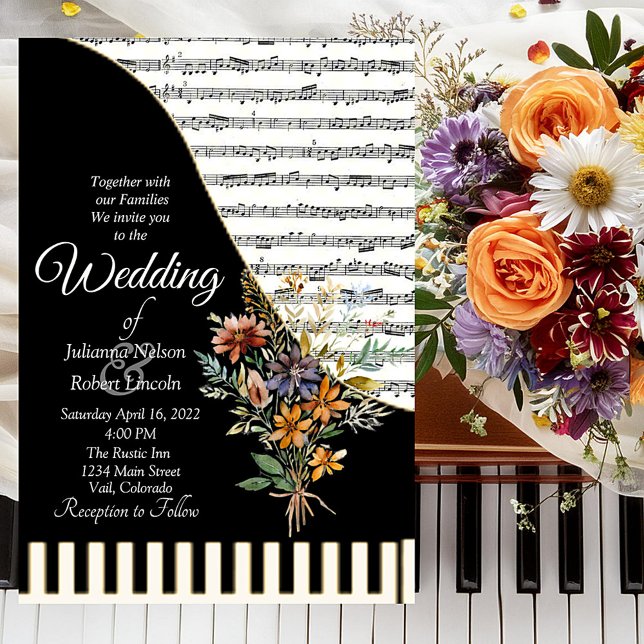 Musikaliskt pianotema bröllopsinbjudan inbjudningar (Skapare uppladdad)