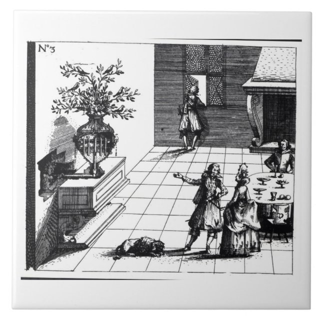Musikaliskt träd för fågelsång, publicerad c.1670 kakelplatta (Framsidan)