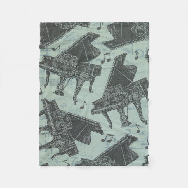 musikanteckning Mönster Music Theme Fleece Blanket (Framsidan)