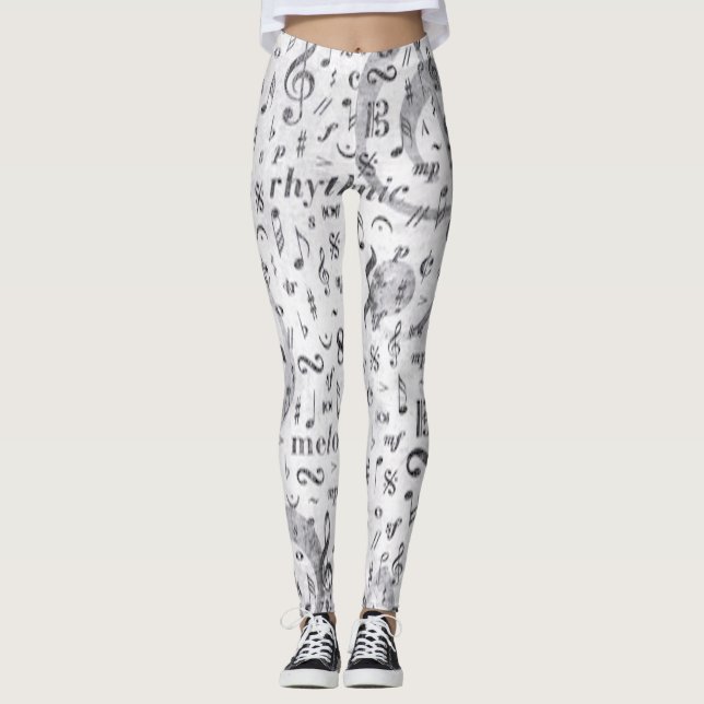 musikanteckning Mönster Music Theme Leggings (Framsida)