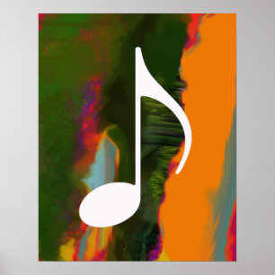 Musikanteckning på en abstrakt och färgstark poster