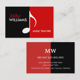 Musikanteckning på svart och röd modern visitkort