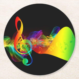 Musikanteckning Underlägg med Neon Färger Papper Rund