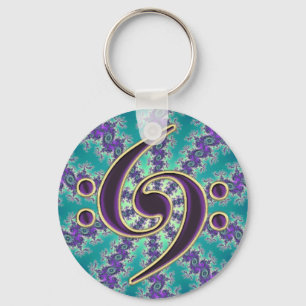 Musikbasfiolklav på den guld- fractalen Keychain Nyckelring