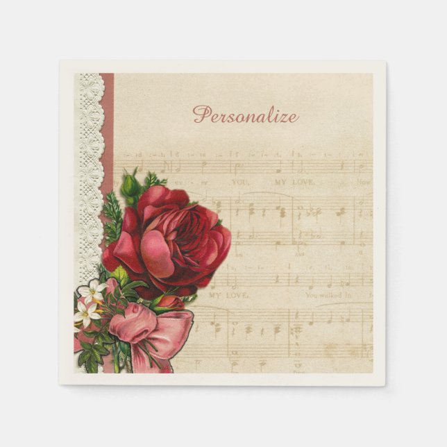 Musikblad Rosor & Spetsar Födelsedagsfirande Perso Pappersservett (Framsidan)