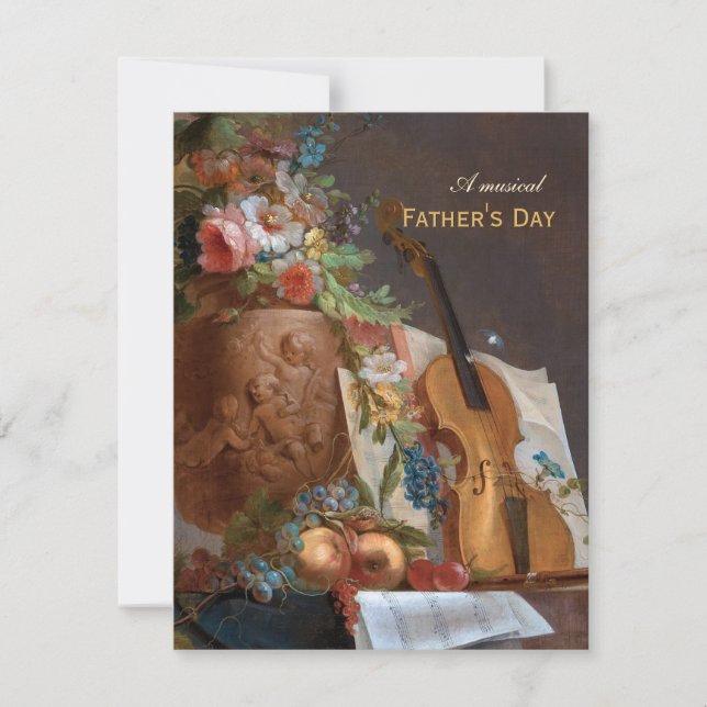 Musikblommor till pappas dag och violin Bachelier Julkort (Framsida)