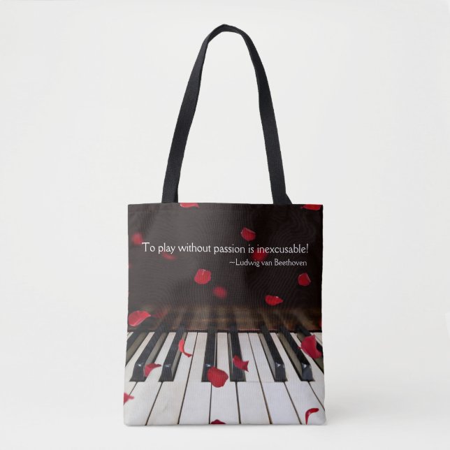 Musikcitat på Piano Nycklar Tote Bag Tygkasse (Framsida)