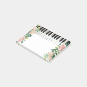 musikdesign för piano blommigt post-it block