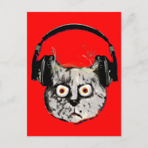 musikdj-katt med hörlurar vykort