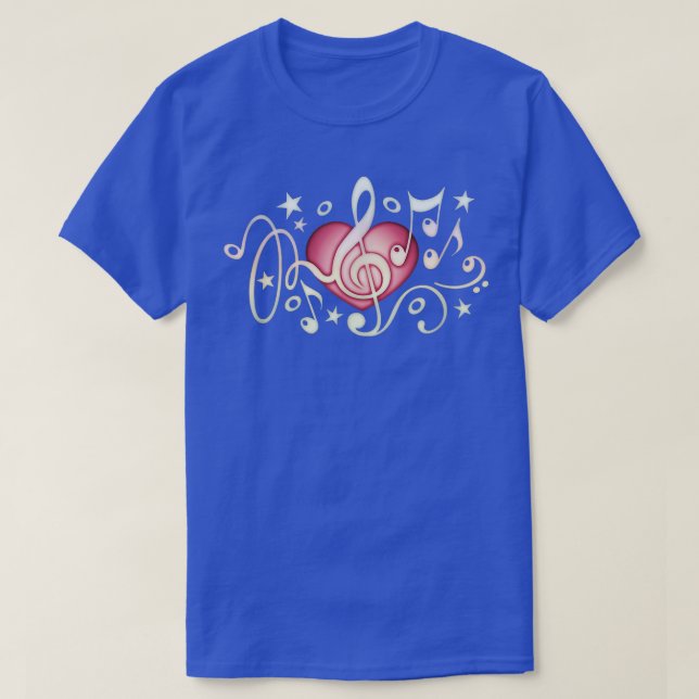 Musikens hjärta treble clef musik noter bass ljud  t shirt (Design framsida)