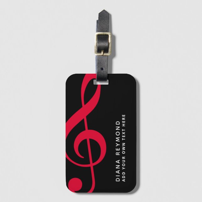 musiker färdas rött treble clee black bagagebricka (Framsida vertikal)