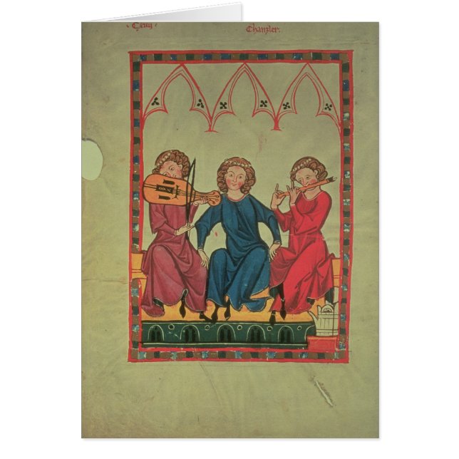 Musiker från den Manasse codexen, en samling av Hälsningskort (Framsidan)