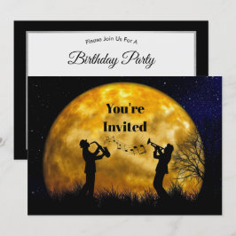 Musiker full Moon Watercolor Birthday Inbjudningar