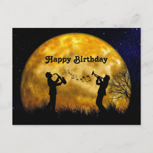 Musiker full Moon Watercolor Birthday Vykort