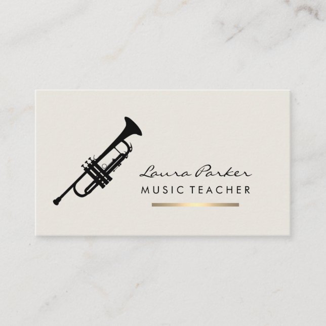 Musiker Music Teacher Trumpet Instrument Guld Visitkort (Framsida)