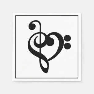 Musiker Musik Hjarta - Diskant Basnyckel Pappersservett