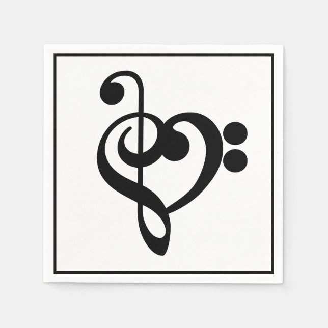 Musiker Musik Hjarta - Diskant Basnyckel Pappersservett (Framsidan)