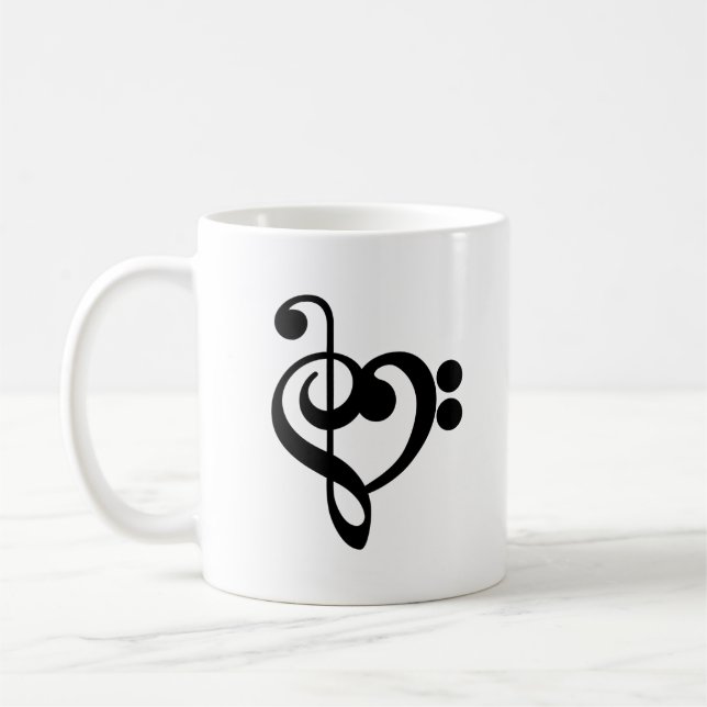 Musiker Musik Hjärtat - Diskantbasnyckel Kaffemugg (Vänster)