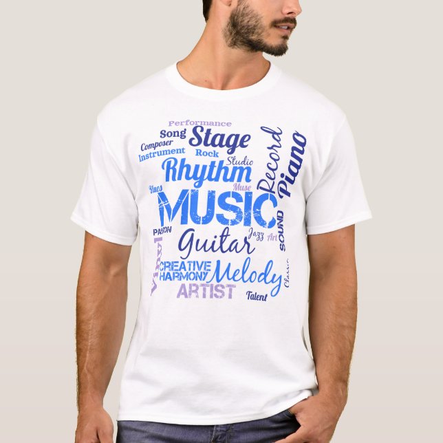 Musiker Musikälskare Ord Moln  T Shirt (Framsida)