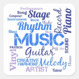 Musiker Musikälskare Word Cloud Fyrkantigt Klistermärke