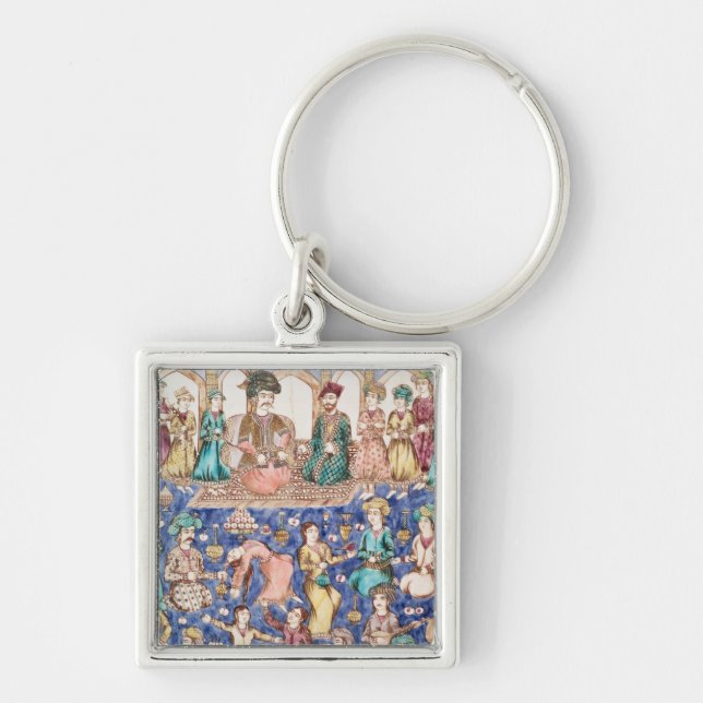 Musiker och dansare fyrkantig silverfärgad nyckelring (Framsidan)