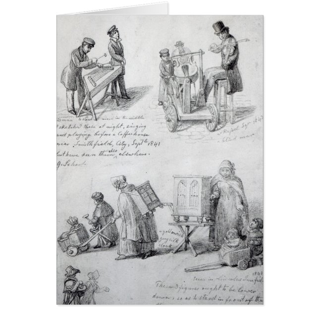 Musiker på Londons gator, 1841-43 Hälsningskort (Framsidan)