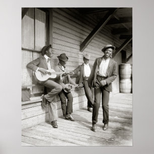 Musiker på resa, 1908. Gammalt foto Poster