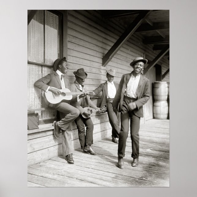Musiker på resa, 1908. Gammalt foto Poster (Framsidan)