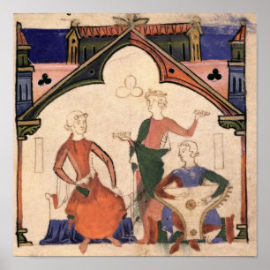 Musiker som leker castanets och en psaltery poster