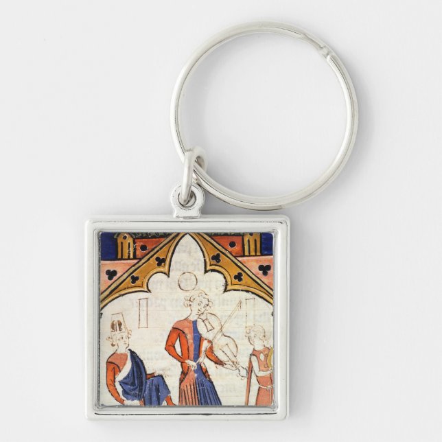Musiker som leker en Viola och en tamburin Fyrkantig Silverfärgad Nyckelring (Framsidan)