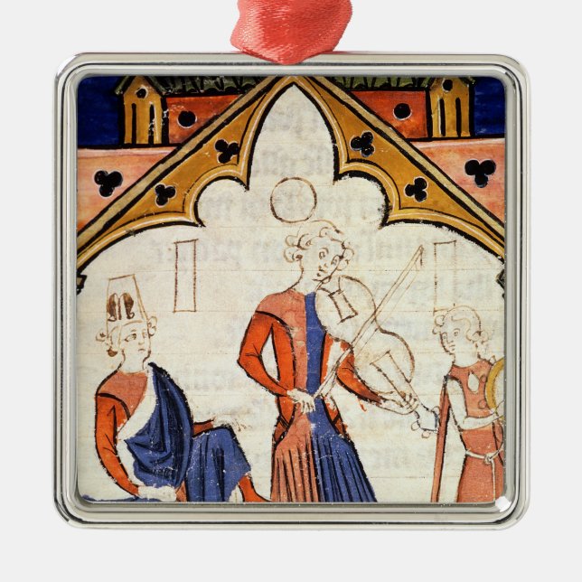 Musiker som leker en Viola och en tamburin Julgransprydnad Metall (Framsidan)