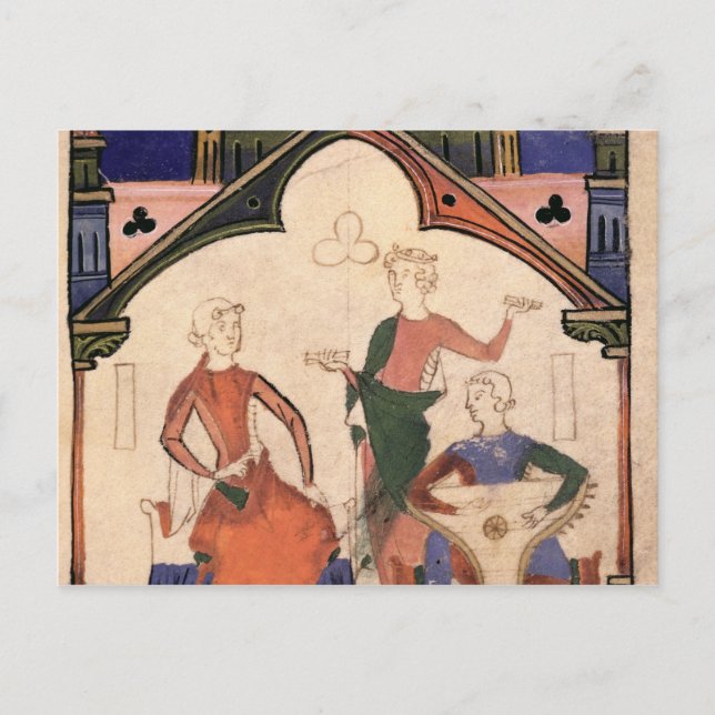 Musiker som spelar kastanjetter och en psalterium vykort (Framsida)