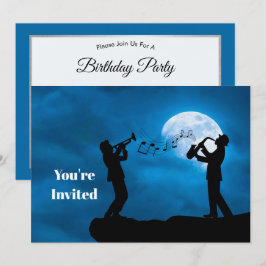 Musikers Full Moon Silhouette Birthday Inbjudningar