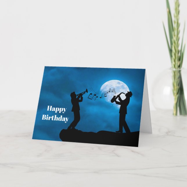 Musikers Full Moon Silhouette Birthday Kort (Framsida)
