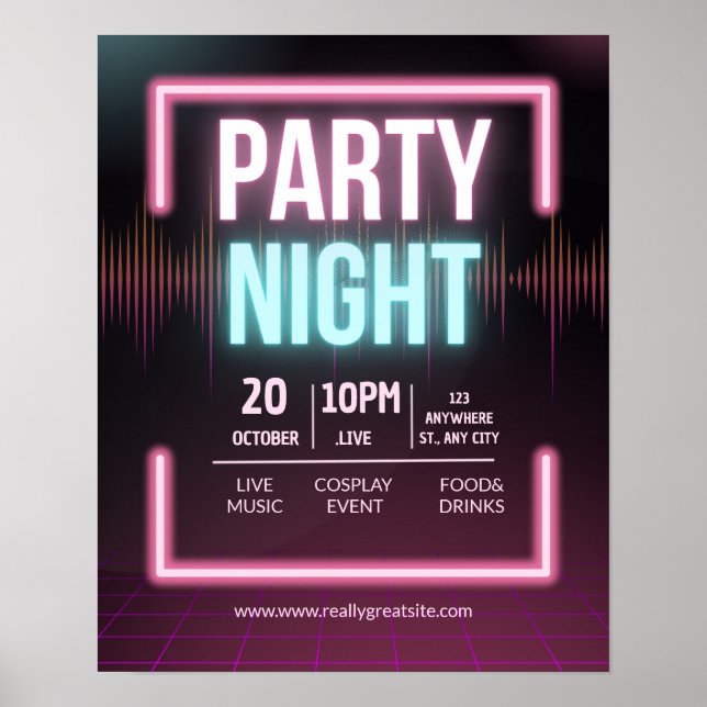 Musikfestin inbjudan, festnatt flygblad poster (Framsidan)