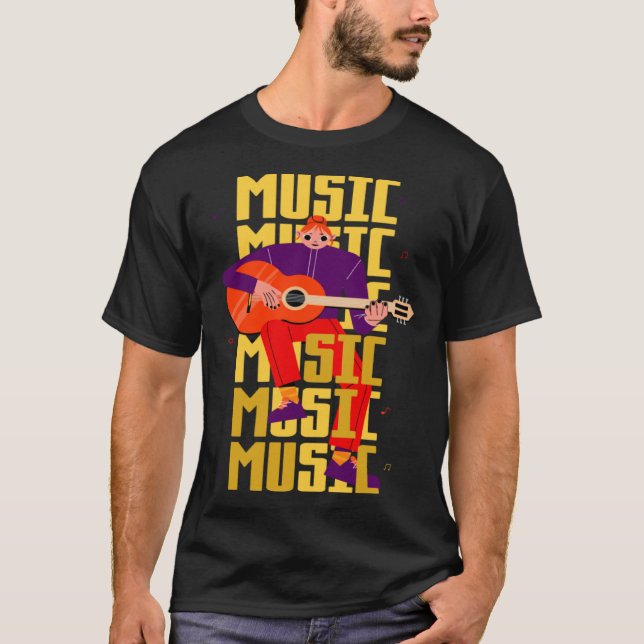 Musikflicka som spelar gitarr Pullover Hoodie T Shirt (Framsida)