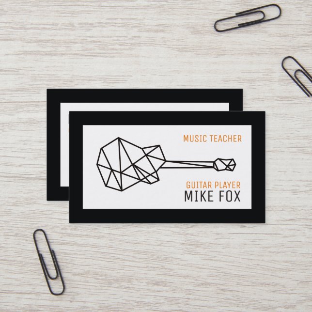 Musikgitarrer, professionell svart vit visitkort (Fram/Back In Situ)